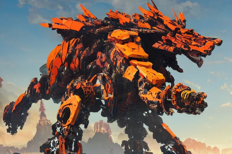 Prompt: fireclaw machine mecha animal beast robot of horizon forbidden west horizon zero dawn bioluminiscence global illumination ray tracing hdr fanart arstation by sung choi and eric pfeiffer and gabriel garza and casper konefal