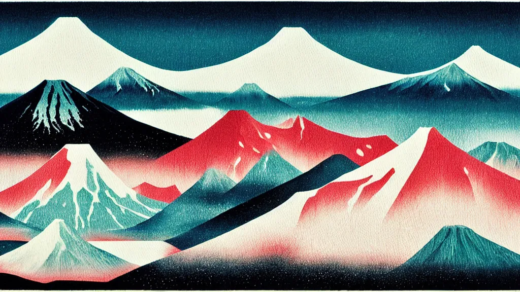 Prompt: japan tateyama mountain range toyama, a collage painting, in the style of wes anderson, lola dupre, david hockney, isolated on negative space background dark monochrome neon spraypaint accents volumetric octane render