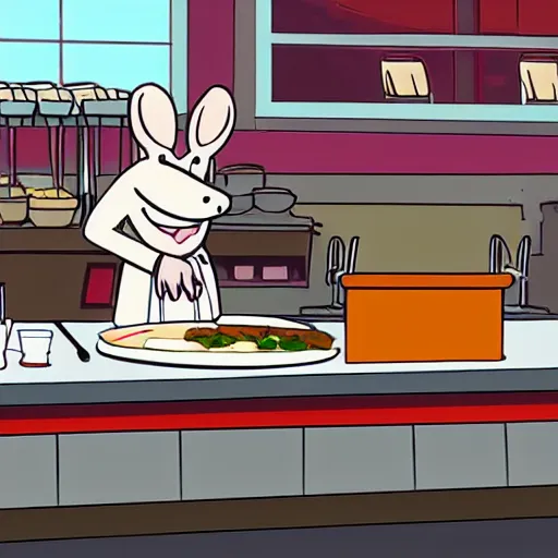 Image similar to A rat working as a chef in a run down New York City diner, HD Animated Still