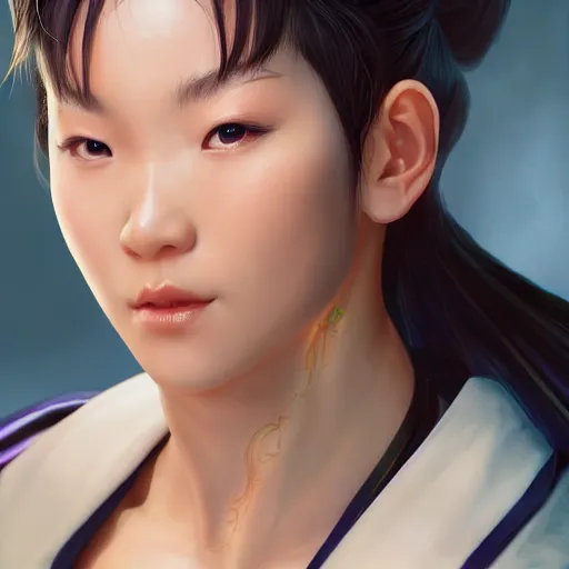 Prompt: portrait of chun li, au naturel, hyper detailed, digital art, trending in artstation, cinematic lighting, studio quality, smooth render, unreal engine 5 rendered, octane rendered, art style by klimt and nixeu and ian sprigger and wlop and krenz cushart.