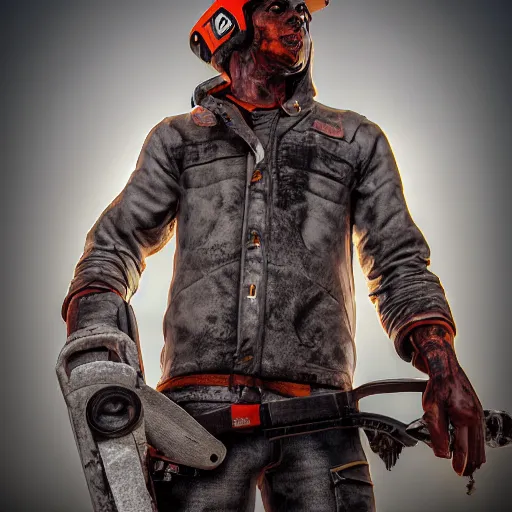 Prompt: portrait of the human with chainsaw instead of head and hands, unreal engine 5, ps5, highly detailed, gloomy lighting, photorealistic, 8k