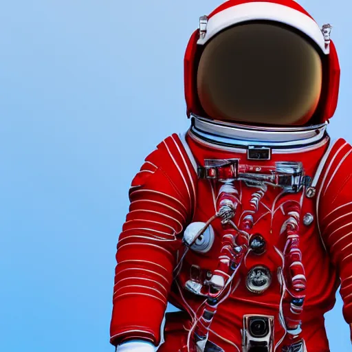 Image similar to a red suit astronaut high detail, with a light blue face, 4 k, real