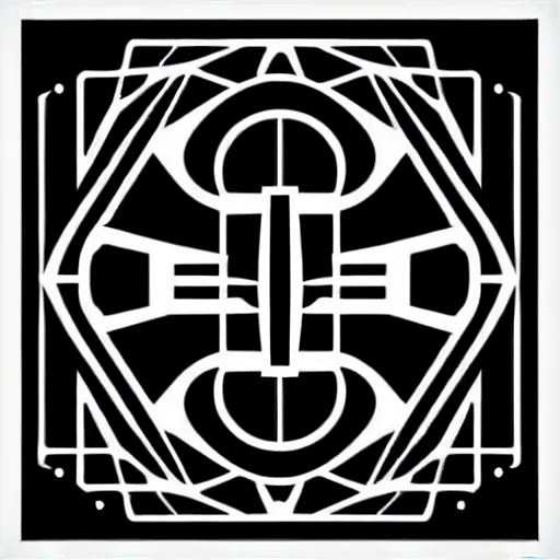 Prompt: black and white sci fi luxury themed svg vector art panel for cnc plasma, laser, stencil, unique art deco hole through circuit design