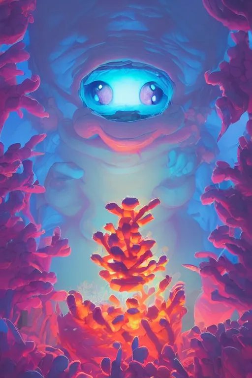 Image similar to smurf ghost creature animal sushi cristal very big eye roots cactus elemental flush of force nature micro world fluo fishscale, behance hd by jesper ejsing, by rhads, makoto shinkai and lois van baarle, ilya kuvshinov, rossdraws radiating a glowing aura global illumination ray tracing hdr