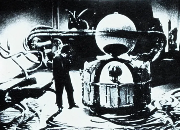 Prompt: scene from the 1932 science fiction film The Thing