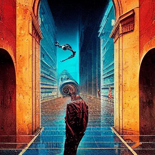 Image similar to piazza del duomo of florence, cyberpunk, sci - fi, beksinski and tristan eaton, dark neon trimmed beautiful dystopian digital art