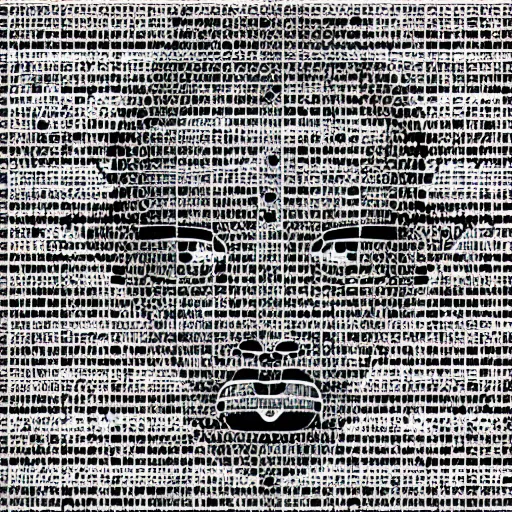 Prompt: evil face made out of digital code, on computer screen, old computer