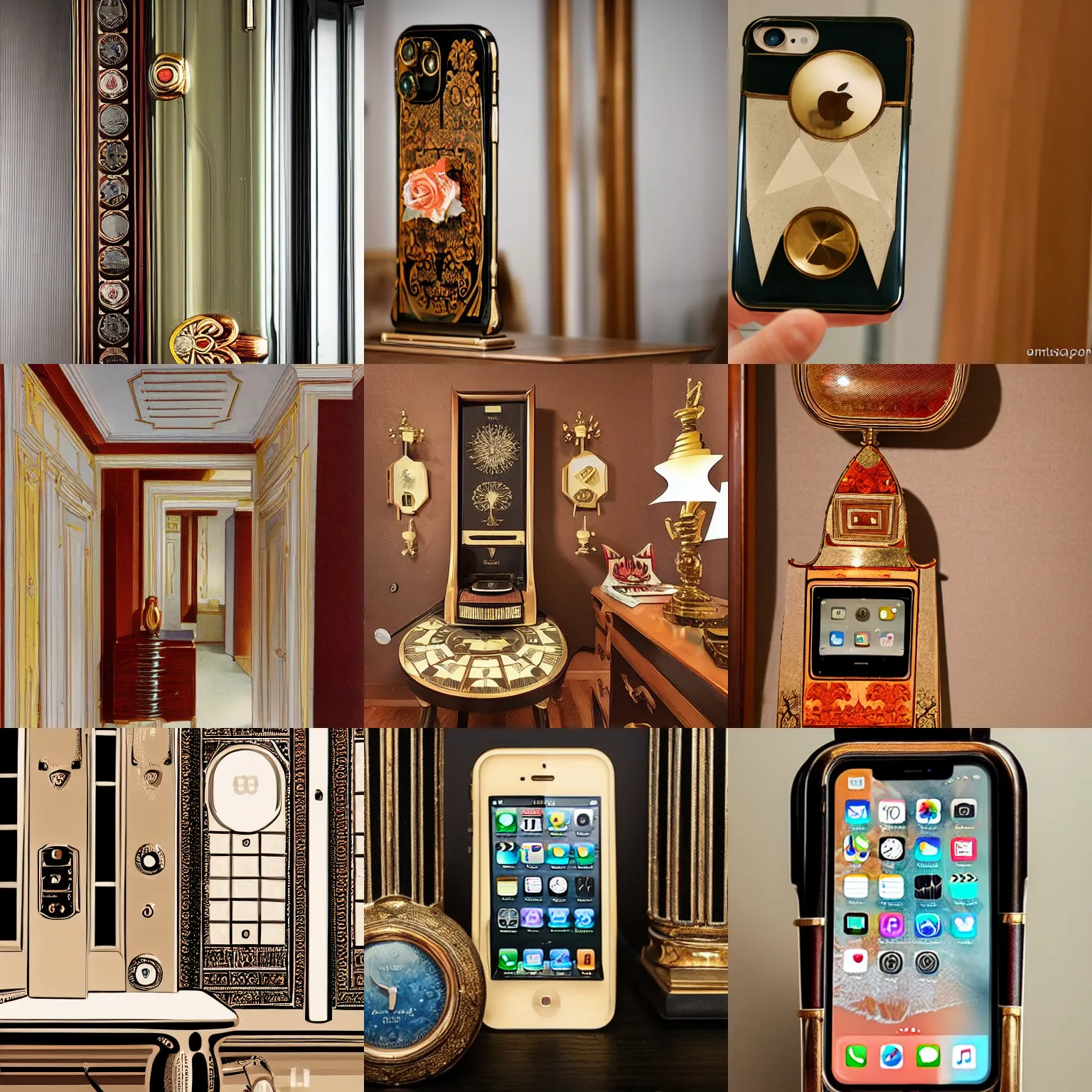 Prompt: an iphone in the deco style of the year 1 9 0 1 in a room from 1 9 0 1