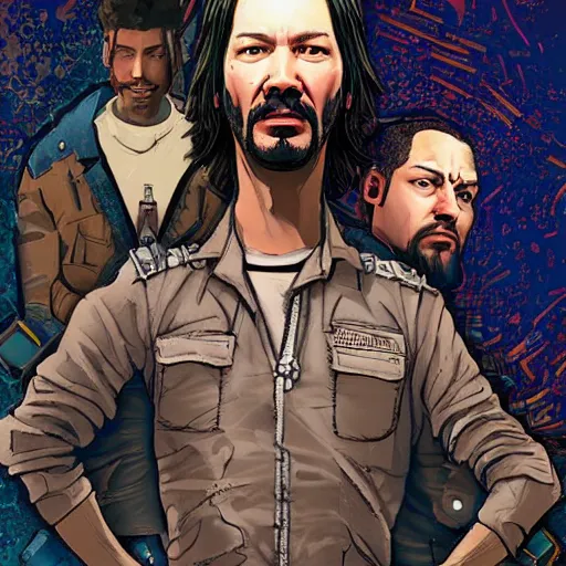 Prompt: keanu reevez in the art style of disco elysium