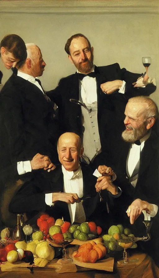 Prompt: still life painting of Hip, Hip, Hurrah with Joe Biden partying by Peder Krøyer, canvas print