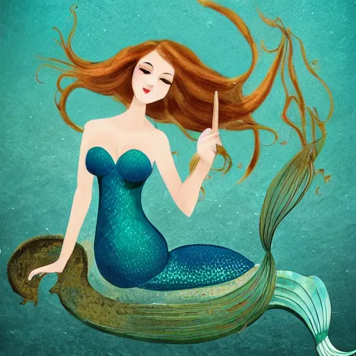 Prompt: beautiful mermaid, in the style of richard harper