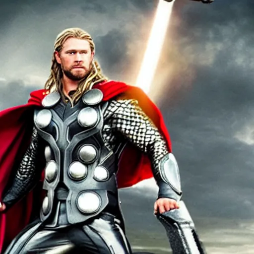 Image similar to thor holding weapon