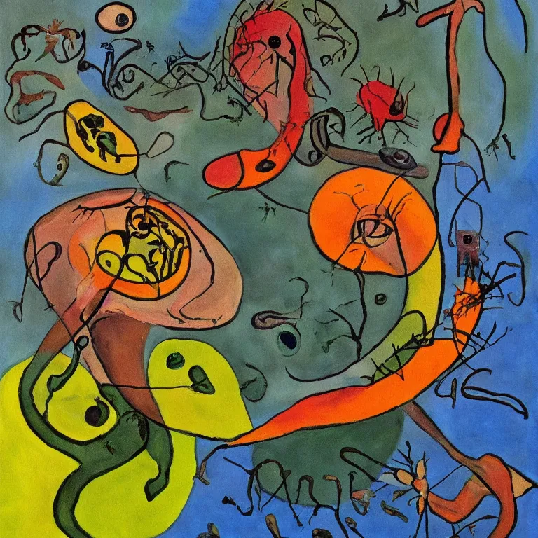 Prompt: The Eden of eye parasites. Painting by Juan Miro