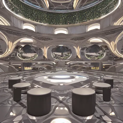 Prompt: octane render, industrial light magic, sharp professional photo inside a high - end luxurious beautiful utopian futuristic chicago worlds fair, ultradetailed, photorealistic