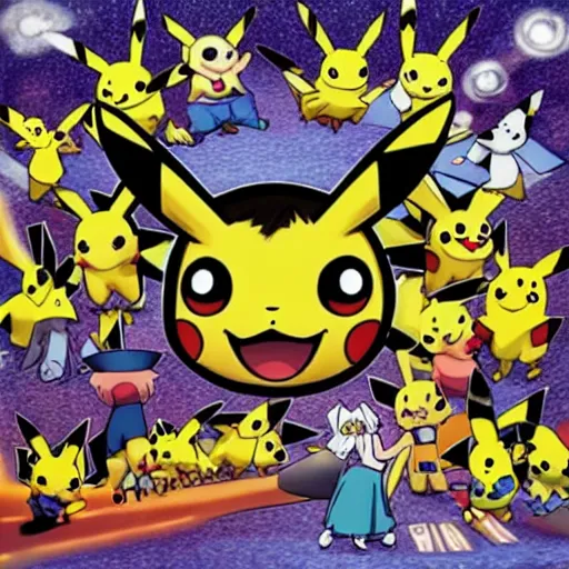 Prompt: pikachu everywhere pikachu cartoon world