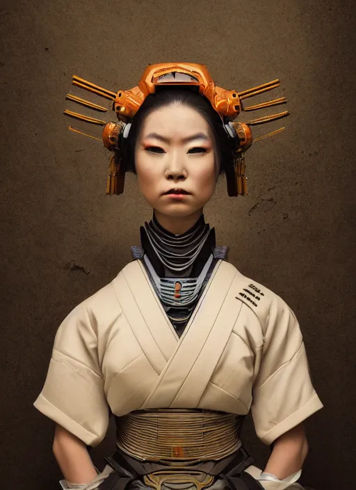 Image similar to portrait of a futuristic samurai geisha cyborg, kintsugi, modern fine art, fractal, intricate, elegant, highly detailed, digital photography, parallax, subsurface scattering, in the style of ghost, by jheronimus bosch and greg rutkowski,