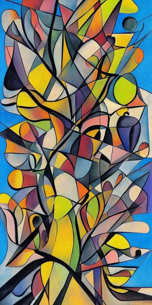 Image similar to cubist artwork of a tree, in the style of Salvador Dalí