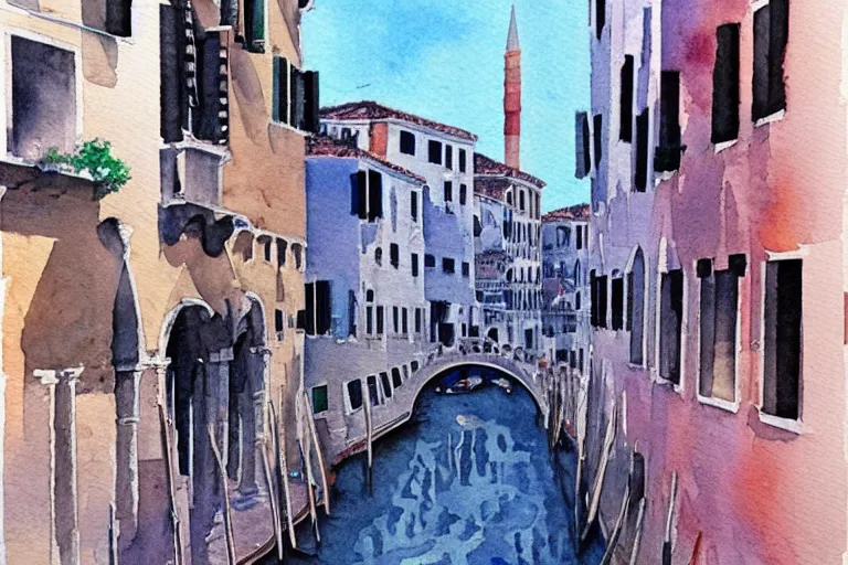 Image similar to !! watercolor!! venice in a sunny day, artwork by tooth wu, colorful contrast,!! very coherent!!, dark shadow, thick lineart