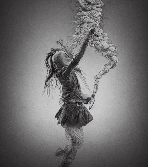 Image similar to Pen drawing a picture on an juggling club, dimly lit, wispy smoke, intricate, highly detailed, digital painting, artstation, concept art, sharp focus, illustration, art by einar jonsson