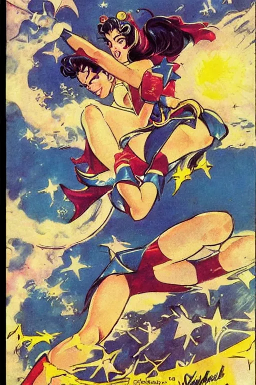 Prompt: sailor moon. comic book splash page. by frank frazetta.