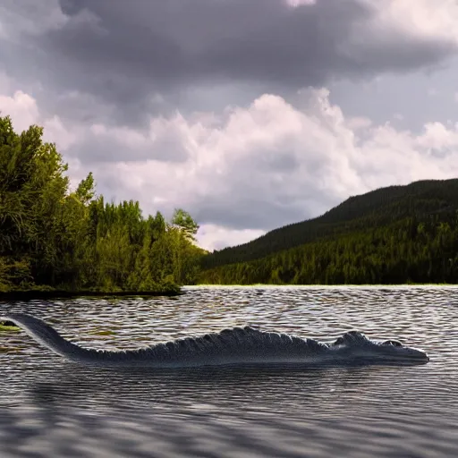 Image similar to a photo of a dinosaur swimming in a lake, realistic, ultra high detail, 8 k.