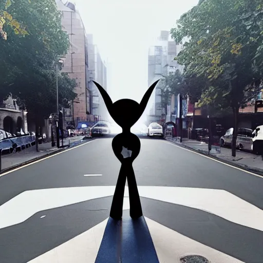 Prompt: a smartphone photo of an alien crossing the street