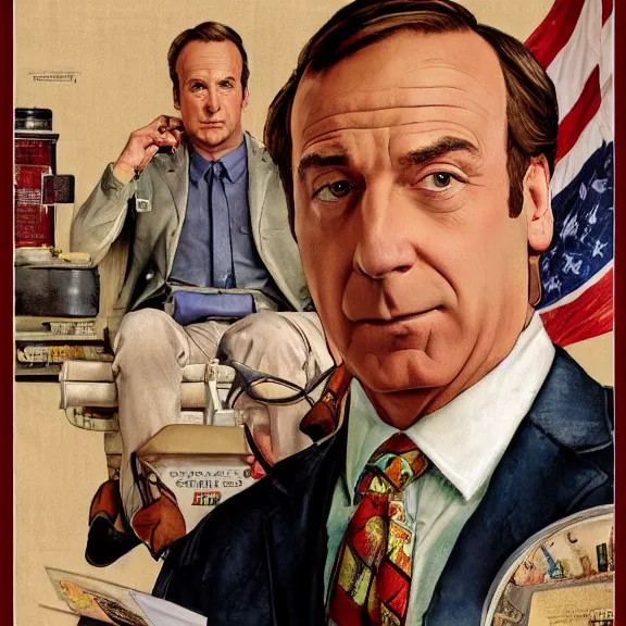 Image similar to portrait of saul goodman in the style of norman rockwell, official promo art