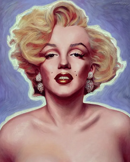 Image similar to portrait of Marilyn Monroe by Mandy Jurgens and Richard Schmid and chuck close and mucha