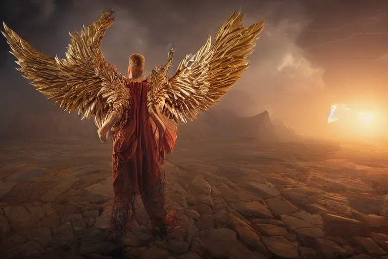 Image similar to An epic and beautiful painting of Danilo Gentilli as god, with wings. ultra-detailed, 8k, octane render