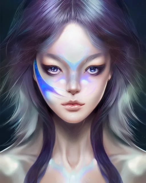 Image similar to A realistic anime portrait of a beautiful cosmic woman with glowing blue eyes and cosmic skin wearing clothes made of universes, digital painting, by Stanley Artgerm Lau, Sakimichan, WLOP and Rossdraws, digtial painting, trending on ArtStation, SFW version