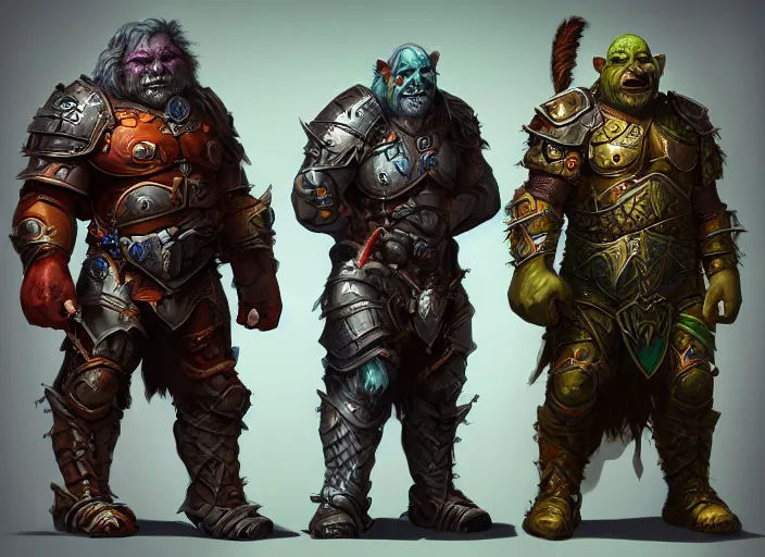 Image similar to three different views of orcs in armour, intricate! beautiful colourful digital concept art by senior character artist, trending on artstation, artstation hd, full body