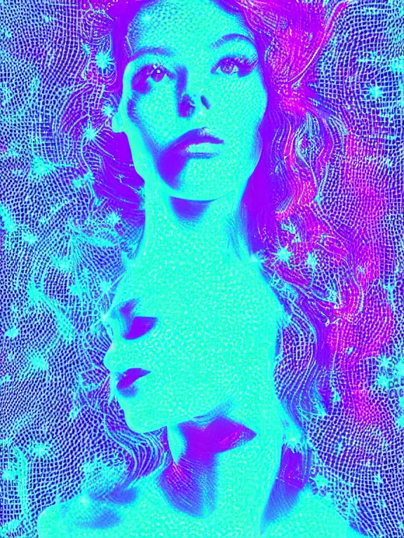 Prompt: portrait of a gorgeous beautiful holographic woman, glowing, MRI, x-ray, glitch