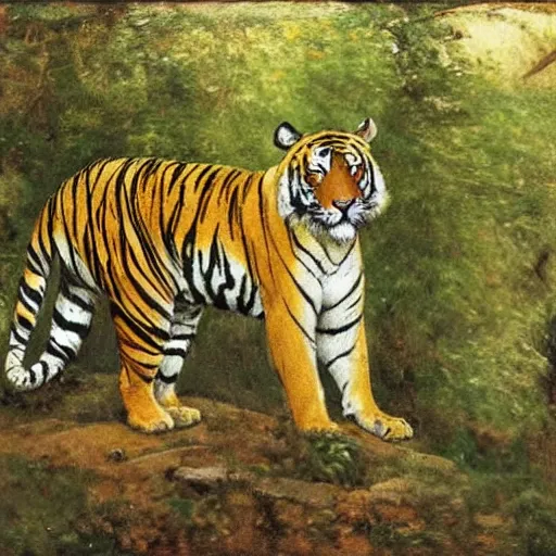 Prompt: a tiger in the forest, Pelton Lawrence Agnes