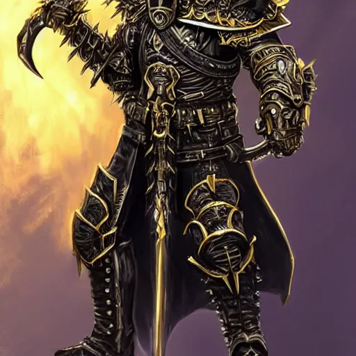 lich king wearing black and gold armor with skulls and | Stable Diffusion