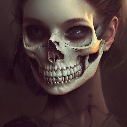 Image similar to portrait of an woman with a skull face, Matte painting , detailed painting, greg rutkowski