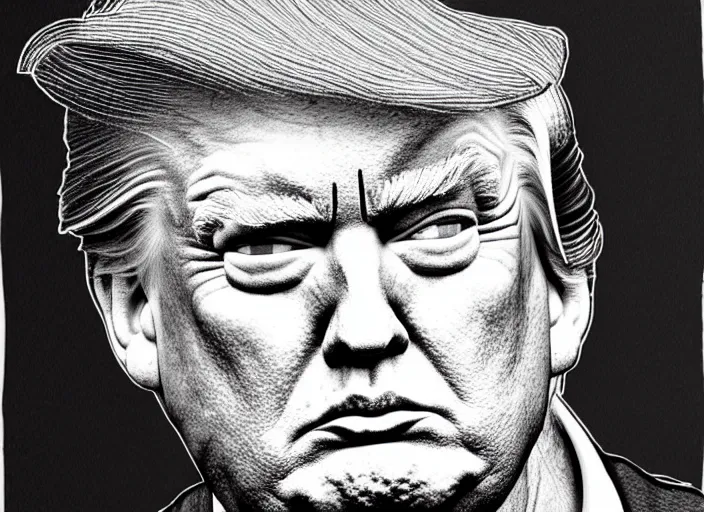 Prompt: an extremely detailed masterpiece grunge drawing of donald trump, in the style of richard avedon, after life, loony toons style, horror themed, detailed, elegant, intricate, trending on artstation, 4 k