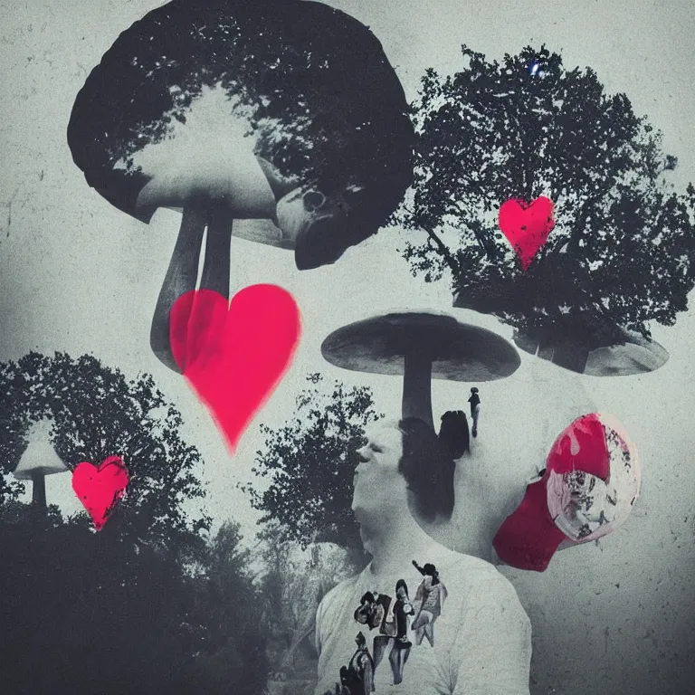 Image similar to double exposure of dally life, symbols of live, explosion, love is the most relevant theme, love is infinity, love is begin of all, 8 k resolution, artistic mode, artistic, trending on instagram, long exposure, love art, serious, fantasy and dreams vibes, mushrooms style and macro style