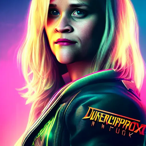 Image similar to reese witherspoon portrait, cyberpunk 2 0 7 7, cyberpunk rogue amendiares, photorealistic, ultra detailed, neon, octane, bokeh, cinematic lighting, cyber, cyberpunk city, studio quality, feature, scars, cyberface, 8 k