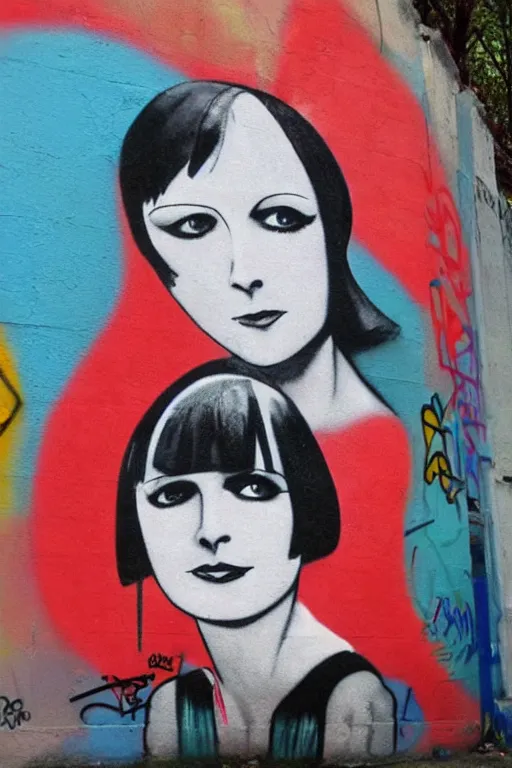 Image similar to graffiti of 2 2 yeard old mary louise brooks, 1 9 8 0 s graffiti by zephyr