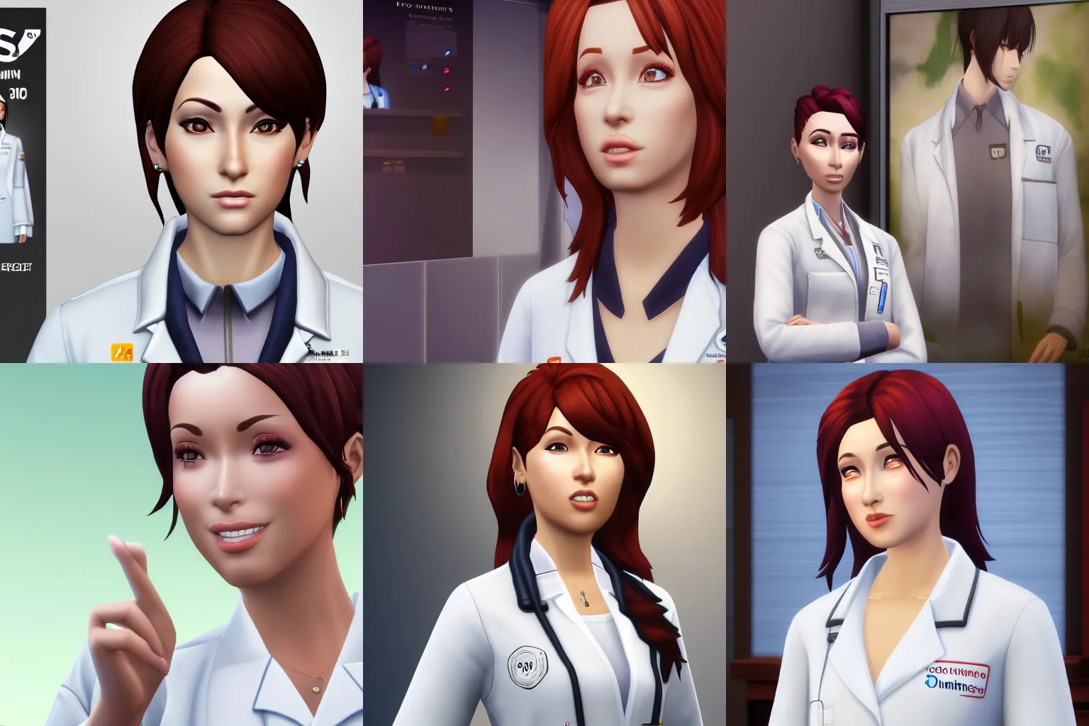 Prompt: sims 4 game key visual art render of a makise kurisu in a labcoat, perfect face, highly detailed, intricate, 4 k, 8 k, closeup photo, trending on artstation, by sims, cgi, unreal engine