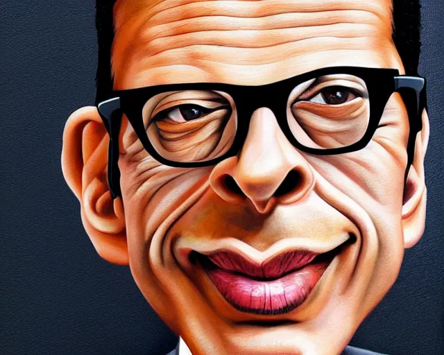 Prompt: a caricature art portrait of jeff goldblum, in the style of sebastian kruger, high def, detailed, art, fine art, sharp focus, highly detailed