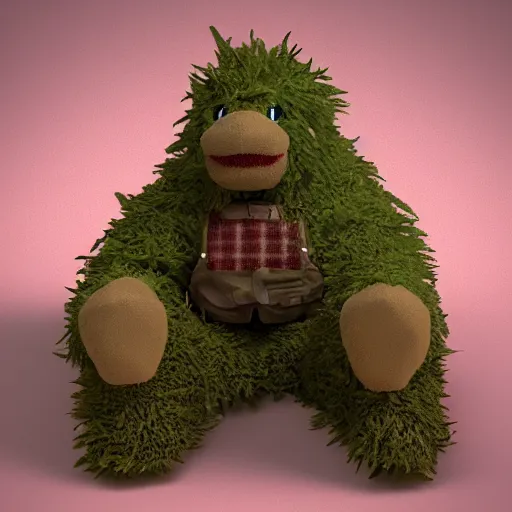 Image similar to cute fumo plush in a ghillie suit, vray