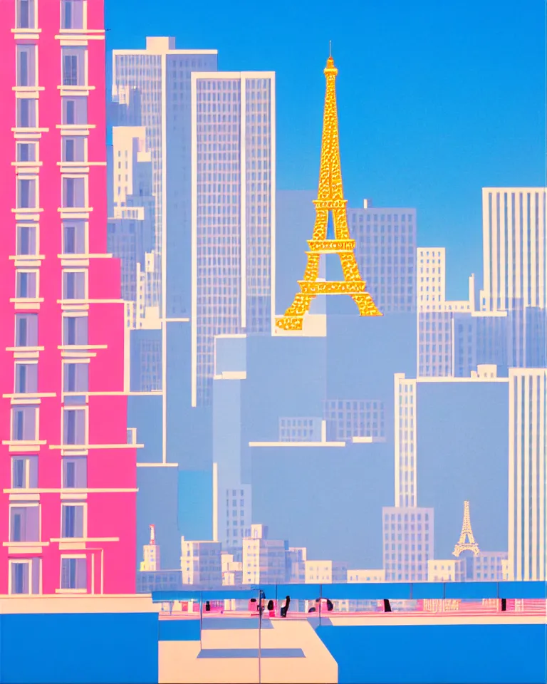 Prompt: clear sunny day, onlooking the beautiful city of paris, in the style of hiroshi nagai, very detailed