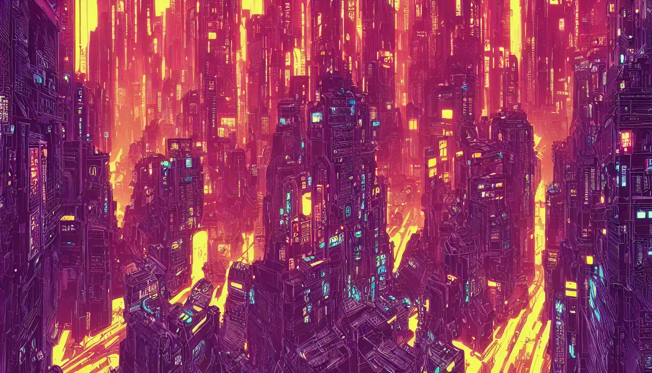 Prompt: colorful!!! blade runner by laurie greasley, tron city by josan gonzalez, akira, ultraclear intricate, sharp focus, highly detailed digital painting illustration, concept art, masterpiece