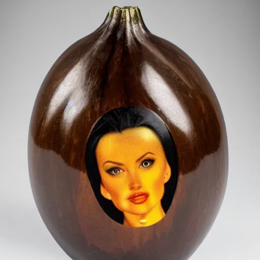 Image similar to gourd with face of amber heard hybrid intercross mix as a gourd