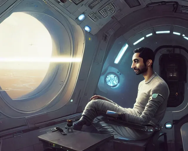 Prompt: highly detailed portrait of riz ahmed as an android in a space shuttle, in detroit : become human, stephen bliss, unreal engine, fantasy art by greg rutkowski, loish, rhads, ferdinand knab, makoto shinkai and lois van baarle, ilya kuvshinov, rossdraws, tom bagshaw, global illumination, radiant light, detailed and intricate environment