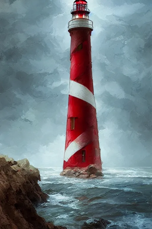 Image similar to a red and white lighthouse inside a clear bottle, very fancy whiskey bottle, intricate concept painting by by artgerm and greg rutkowski and edgar maxence and ruan jia