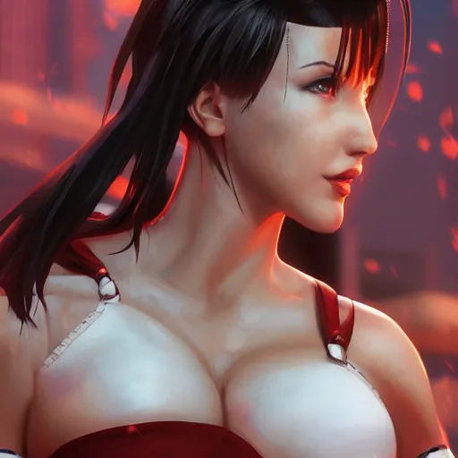 Prompt: A comic book style portrait painting of a Tifa Lockheart in a winter landscape, unreal 5, DAZ, hyperrealistic, octane render, RPG portrait, ambient light, dynamic lighting