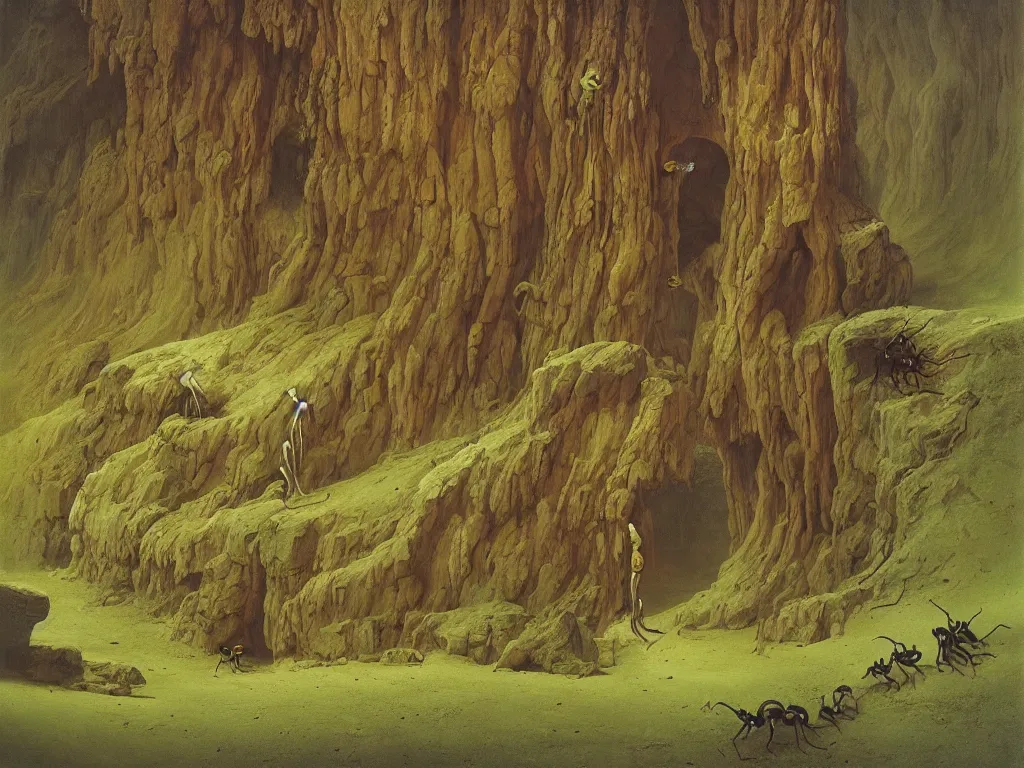 Prompt: Into the anthill. Caverns of the ants. Painting by Caspar David Friedrich, Roger Dean, Walton Ford