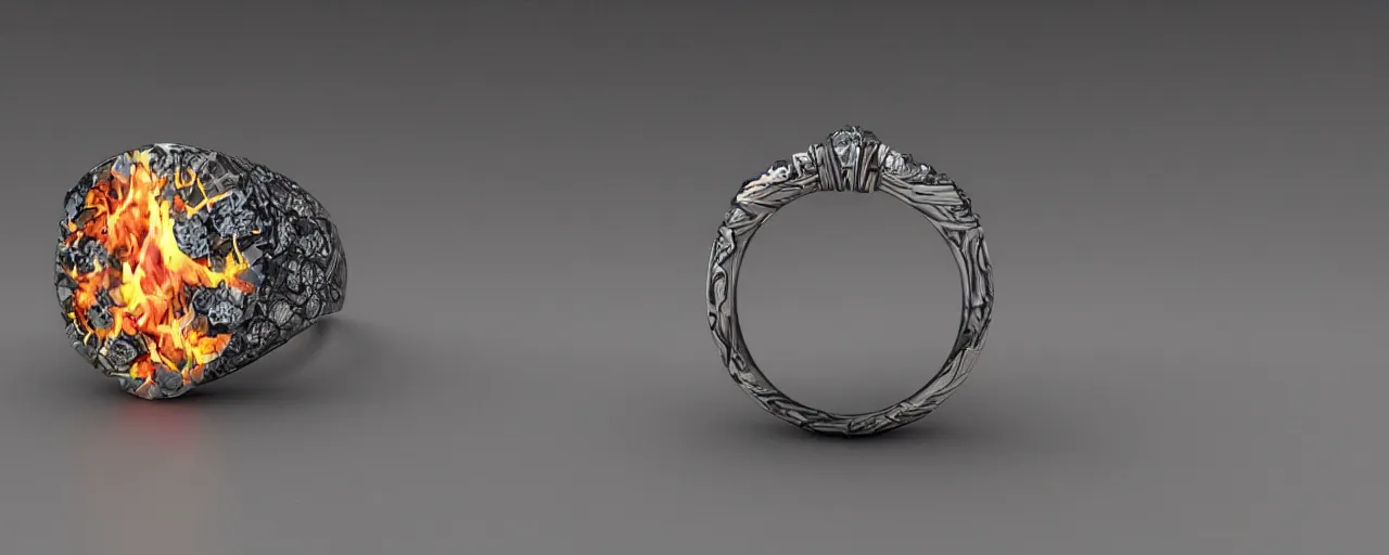 Prompt: simple black magic crystal ring, fire, flame, ashes, smooth, crystal, engravings, diamonds, product design, jewelry, colorful, art by gerald brom, greg rutkowski and artgerm, photo realism, unreal engine, c 4 d